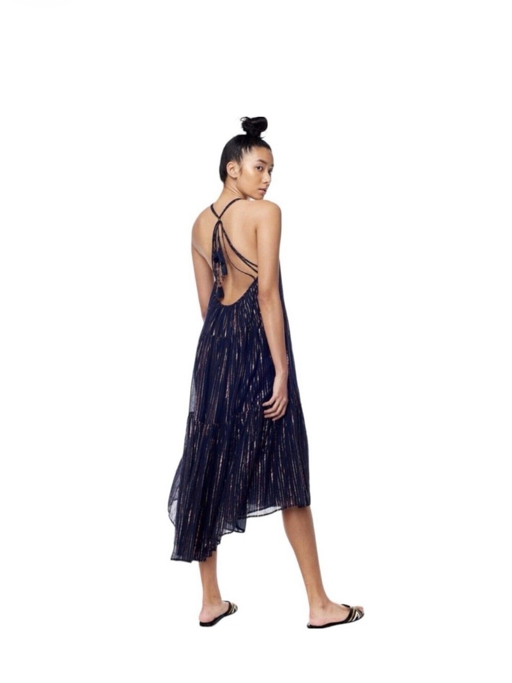 ULLA JOHNSON Navy Sparkle Strappy Midi Dress